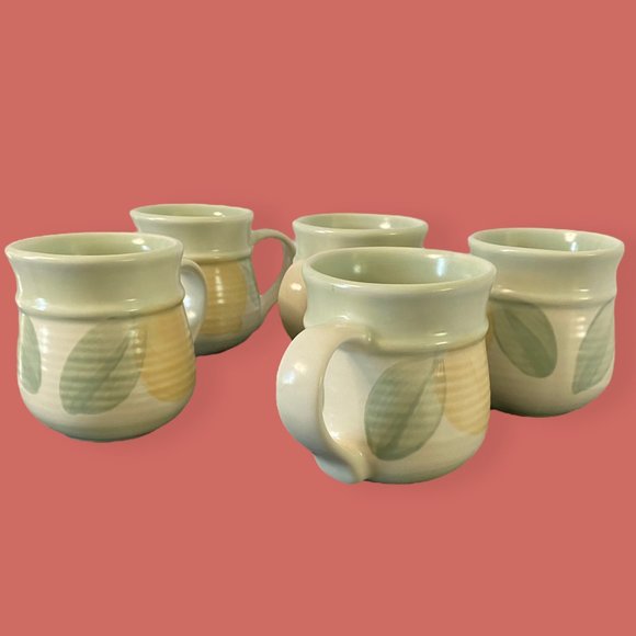 🥳 HP 🍋 Pfaltzgraff Vera Cruz Lemon Leaves Mugs Handpainted in Mexico - Picture 1 of 6